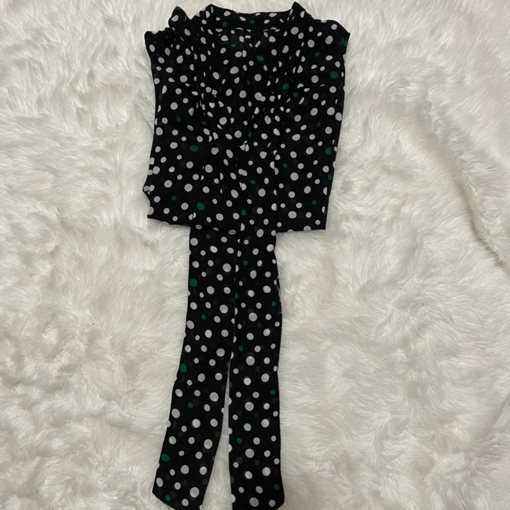 Banana Republic Factory Tie-Neck Black with White & green Polka dot Print XL - Picture 12 of 12